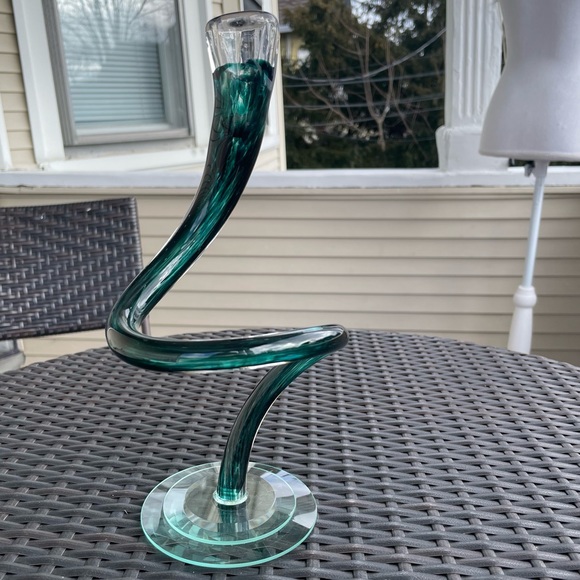 Handblown Glass Spiral Curved Candle Holder - Picture 6 of 16